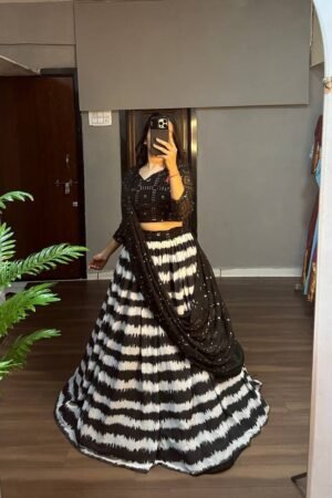 Exclusive Black & white Georgette Lehenga Set with Sequin Embellishments