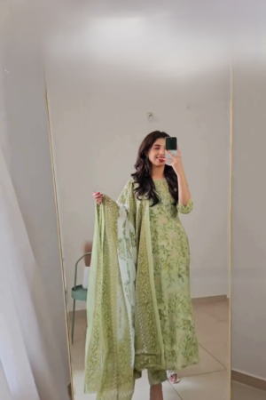 Cotton Kurti Set With Pant And Dupatta