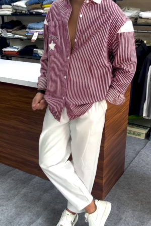 Men Red & White Slim Fit Striped Casual Shirt