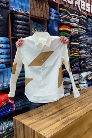 Beige Cotton Geometric Pattern Shirt