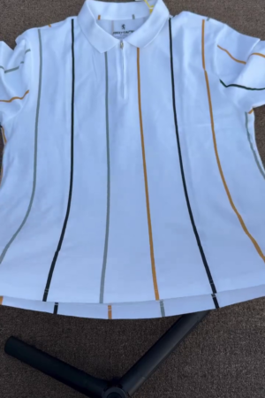 Men Pure Cotton Vertical Stripe Zipper Polo T-Shirt