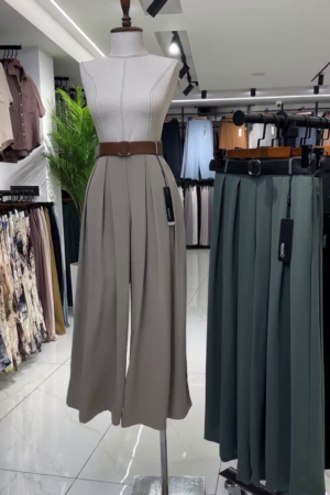 Women Wide Leg Solid Grey Pants