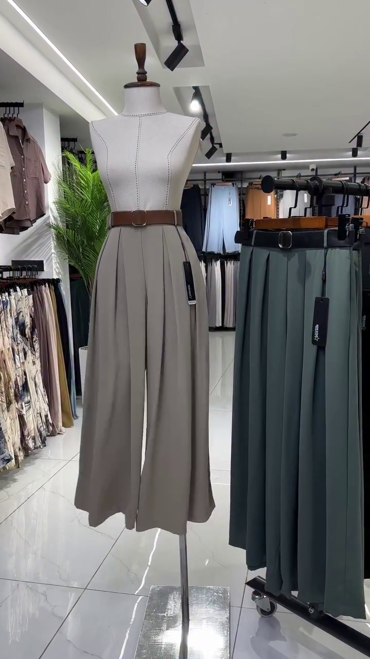 Women Wide Leg Solid Grey Pants