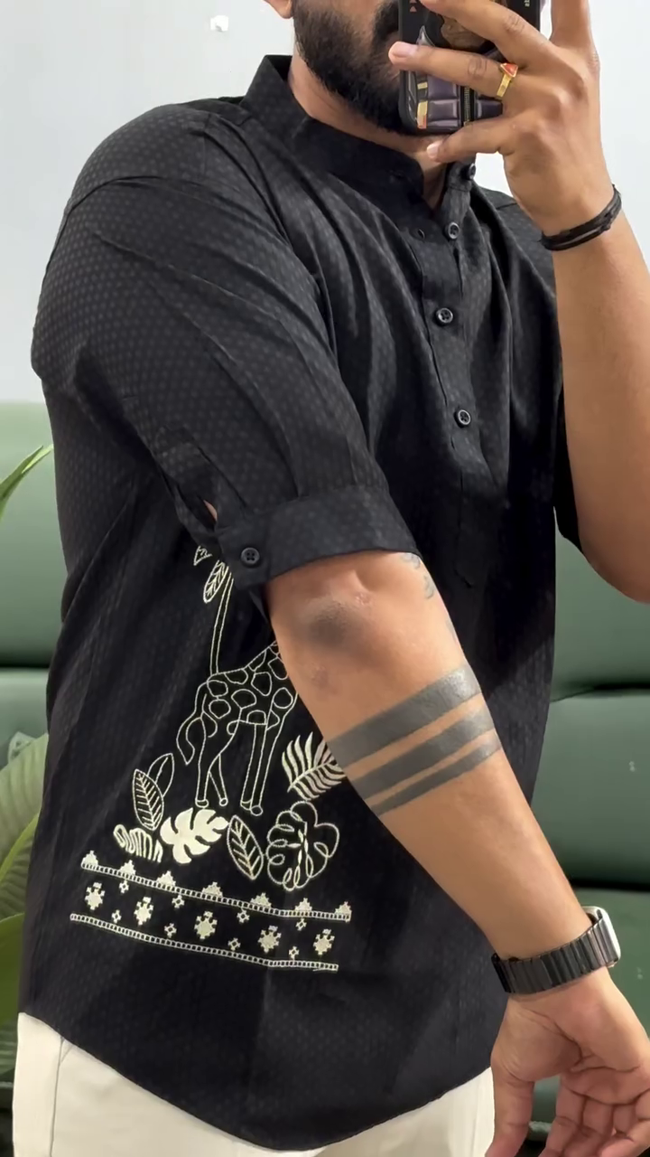 Men's Printed Cotton Blend Short Kurta | Regular Fit Casual Kurta Shirt for Men with Mandarin Collar - Image 3